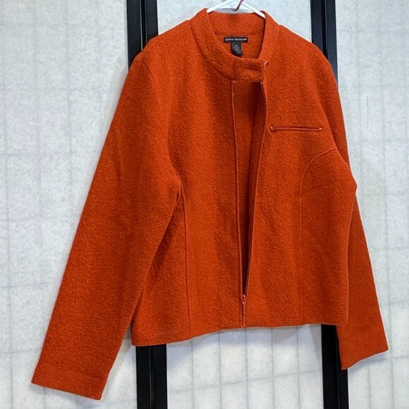 Sarah Spencer Wool Jacket XL Standup Collar Rust Zip Front Princess Seam Coat - Picture 3 of 12